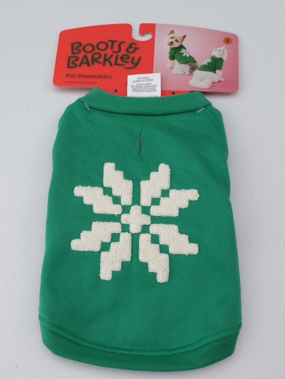 NWT Boots & Barkley Green Pet Sweatshirt with White Snowflake Accent